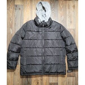Kenneth Cole New York Mens Black Puffer Jacket with Grey Hood 444NP941 Size L